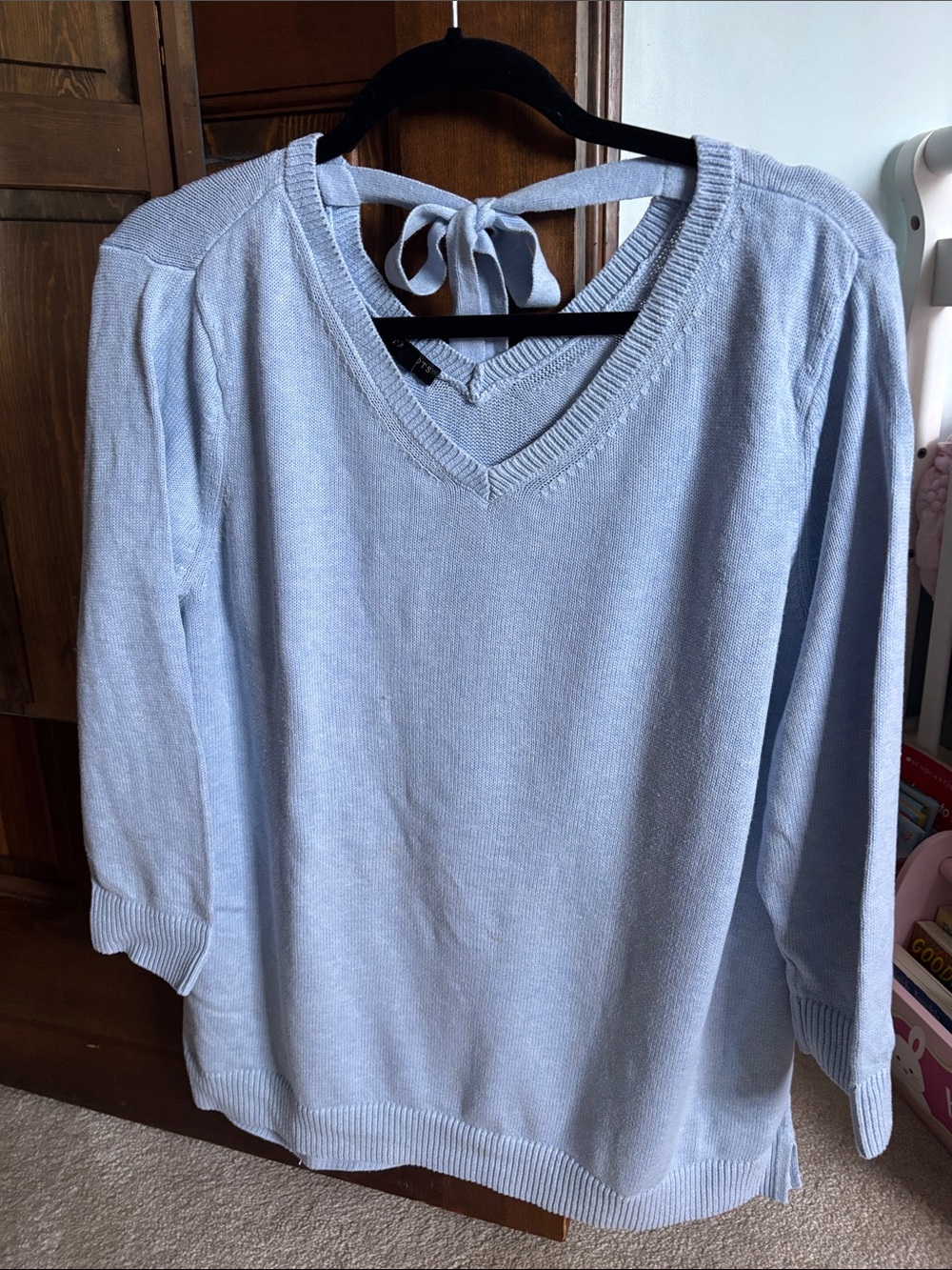 Talbots Light Blue V-Neck Tie-Back Sweater